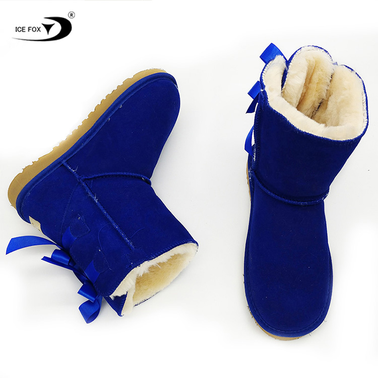 Новый продукт, оптовая продажа, разноцветные Модные женские ботинки из овечьей кожи, женские зимние ботинки для снега, ботинки из овечьей шерсти с бантом