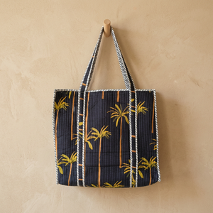 Sac fourre-tout matelassé en coton imprimé palmiers avec fermeture éclair, sac à bandoulière pour la plage, les voyages, le shopping et l'usage quotidien, motif arbre, sac fourre-tout d'été - Product Image 2