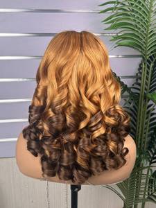 Perruque bouclée lâche avec closure 5x5, style Jerry Curl, ombré marron, cheveux naturels pleine tête, double trame, cheveux bouclés et volumineux - Product Image 1