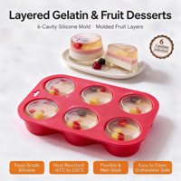 Gelaagde gelatine ronde vormpjes van siliconen, food grade, zes stuks, voor fruitdesserts, buffetpresentaties en menutesten