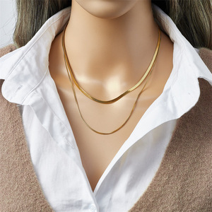 Gran oferta y alta calidad, cadena de serpiente de oro de 18K de doble capa de acero inoxidable Simple, collar de cadena de oro mate para mujer - Product Image 6