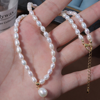 Collier de perles de mode blanc simple couleur véritable collier de perles d'eau douce naturelles personnalité Ins 5mm collier de perles de riz