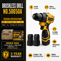 Taladro Inalámbrico GSFixtop de 16.8V, Sin Escobillas, 45Nm de Torque Máximo, 2 Velocidades, Mandril de 10mm, con Dos Baterías de 2.0Ah, Venta al Por Mayor