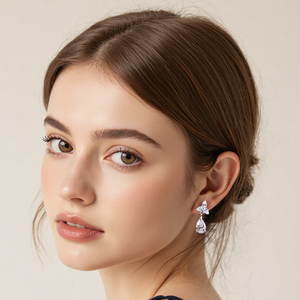 ต่างหูเพชรทรงกลมและทรงหยดน้ำทองคำขาว 9K รุ่น MSE-891 จาก Messi Jewelry สำหรับผู้หญิง - Product Image 5