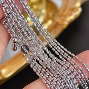 Collier chaîne Xinfly AU750 50 cm en or véritable 18 carats avec perles baril sculptées, or blanc tendance - Product Image 2