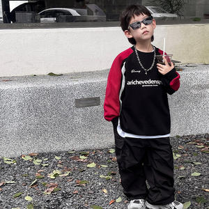 2024 vêtements pour enfants édition coréenne <span class=keywords><strong>pull</strong></span> chinois pour enfants couleur bloquée lettre garçon - Product Image 2