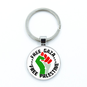Custom Design Hot Selling Free Palestinians Pendant Keyring Palestinian Flag Glass Keychain