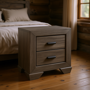 Comodino a 2 cassetti grigio anticato con venature, stile rustico, mobile da camera in legno, design moderno, ecologico per uso domestico - Product Image 2
