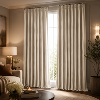 Gorden Linen Lipit Modern 100% Blackout, Set 2 Panel, Warna Natural, Ruang Tamu, Semua Musim, Dapat Dicuci Mesin