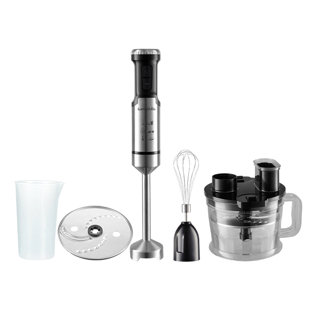 Lumabella 52006 Immersion Hand Stick Blender Mixer Includes Chopper and Smoothie Cup Stainless Steel Hand Blender Set