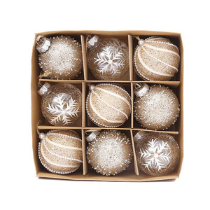 9 unid/set 3,15 pulgadas 8cm bola colgante <span class=keywords><strong>de</strong></span> <span class=keywords><strong>vidrio</strong></span> soplado <span class=keywords><strong>con</strong></span> <span class=keywords><strong>nieve</strong></span> interior patrón cuerda envuelta Navidad familia ornamento decoraciones interior - Product Image 2