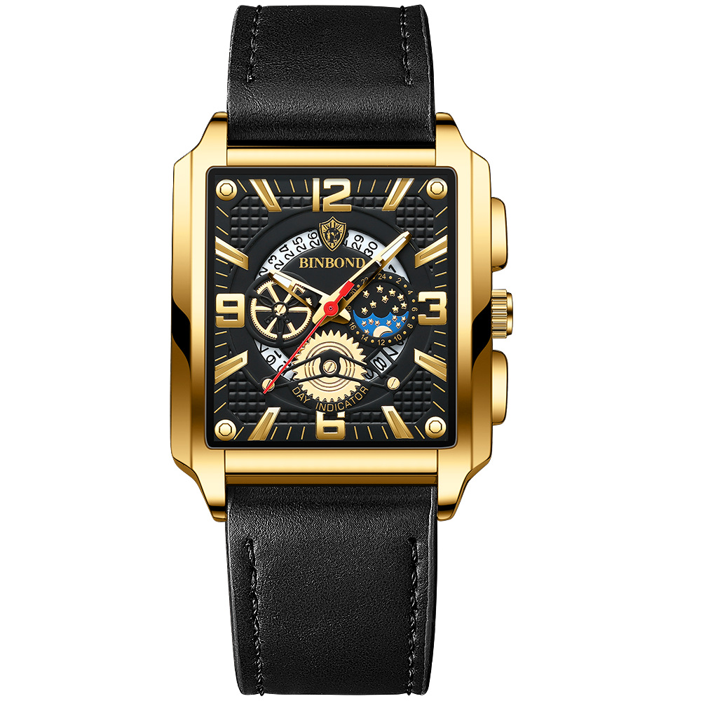 Black leather - all gold - black face - gold studs