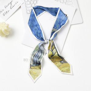 Cinta para el pelo retro coreana para mujer, con lazo decorativo pequeño, diadema fina de poliéster con estampado floral para trenzas de verano - Product Image 4