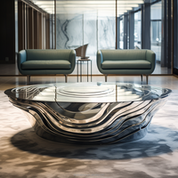 Table basse abstraite moderne en acier inoxydable, sculpture artistique en métal poli miroir, table de luxe pour salon, décoration de meubles