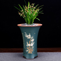 Pot Zisha Tanah Liat Ungu Yixing Besar yang Dicat, Wadah Bonsai Khusus untuk Clivia dan Semua Jenis Cymbidium untuk Penggunaan Dalam Ruangan