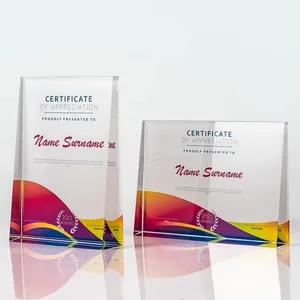 ADL Crystal Glass Trophy Awards Colorful Color Printed Certificate Customized Logo And Words Authorization Letter Commemorative