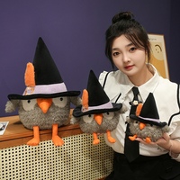 Peluche hibou chapeau de sorcière d'Halloween en gros, jouet en peluche oiseau gris moelleux pour canapé, table, décoration d'Halloween, cadeau de fête pour enfants