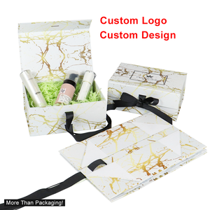 Boîte cadeau personnalisée en marbre, design haut de gamme, boîte pliable en carton pour cosmétiques et soins de la peau, boîte cadeau magnétique pliable avec ruban - Product Image 3