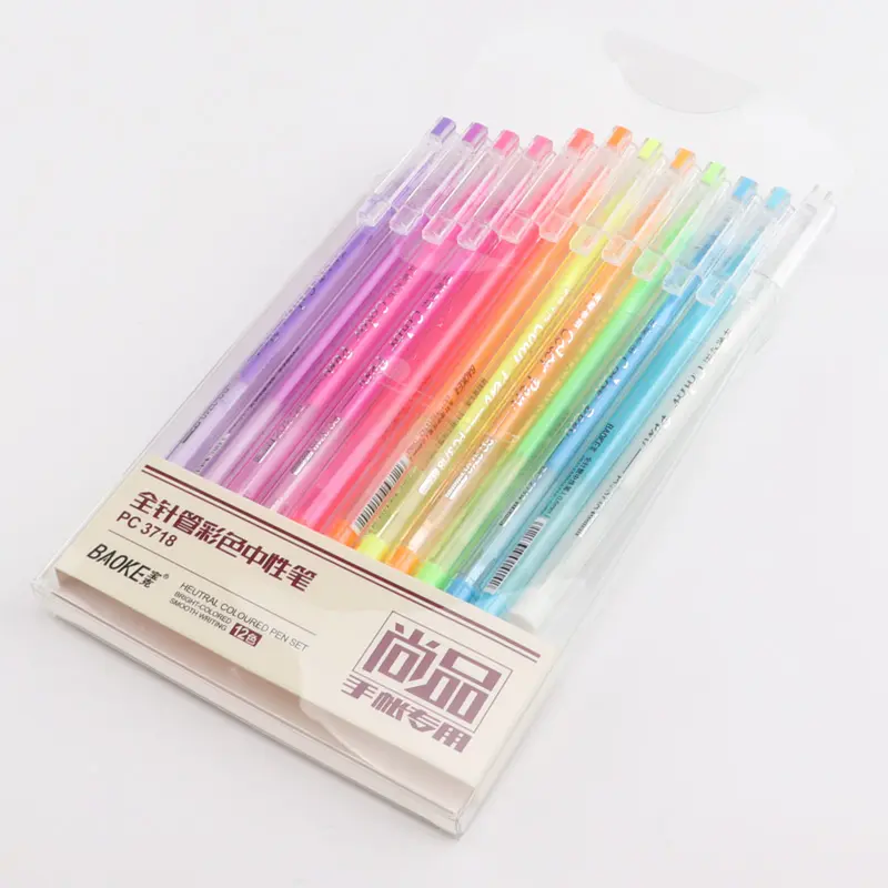 12หลายสีปากกาเจลปากกาโฆษณาพลาสติกโรงเรียนใช้0.6มิลลิเมตรเข็มปากกาหมึกเจล
