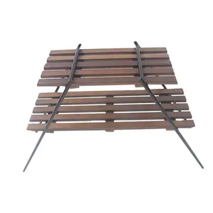 Manufacturer Supplier Portable Storage Rack Wood Camping Iron Frame Double Layer Display Rack bamboo wood shelf camping
