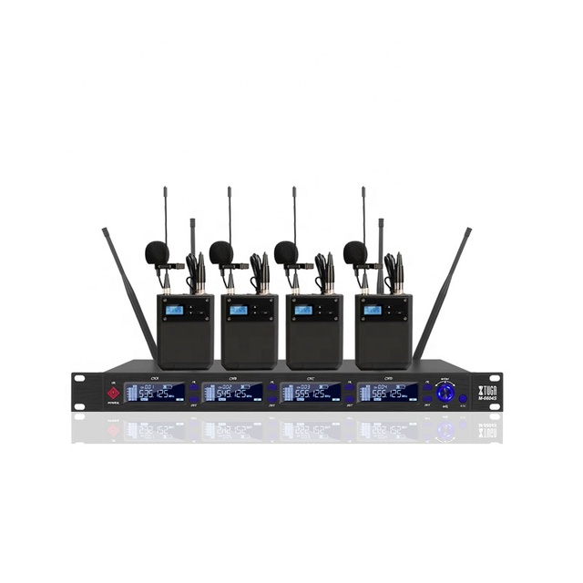 XTUGA M6604SUHF True Diversity Lavalier Microphone 4 Channel Professional Wireless Microphone System Cordless for Performance