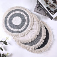 Napperon rond 100% coton napperons tissés en corde de coton frange cuisine Table à manger ensemble de tapis en coton café verre boisson sous-verres