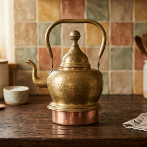 Vintage Brass Tea <b>Kettle</b> With Lid Metal Handle Water Pot Decorative Kitchenware - Product Image 2