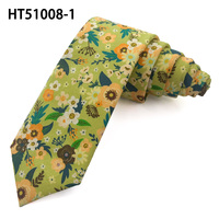 Corbata de algodón verde hierba claro con estampado floral de caléndulas para hombre, con logotipo personalizado, de fábrica