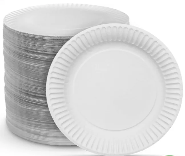 6 Inches White Round Disposable Paper Bagasse Plate Board Tray New Design for Meat Dinner Pet