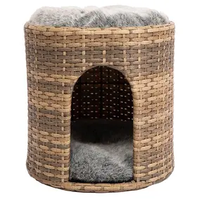 Rattan wicker cat house all season portable pet home