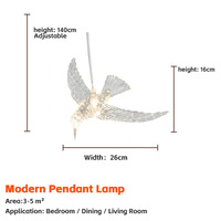 Lustres LED en acrylique en forme d'oiseau de luxe, luminaires suspendus à hauteur réglable pour plafond et escalier, température de couleur double, CRI 80