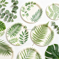 Assiettes en papier à motif végétal, vaisselle jetable pour mariages et événements en plein air