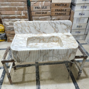 Lavabos Modernos de Mármol Calacata Gold para Baño, Lavamanos Colgantes de Pared - Product Image 4