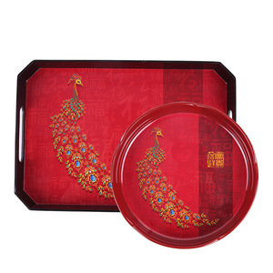 Wuhe Red Peacock Serving Tray Set For Tea And Snacks Decorative Fruit Platter With Corner Cut Design - Product Image 5