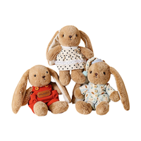 Peluche Lapin aux longues oreilles pour le sommeil, Pyjama imprimé ours et bonnet de nuit à pompons, Jouet compagnon de chambre d'enfant en peluche douce et moelleuse