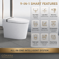 WC intelligent haut de gamme monobloc en céramique avec réservoir encastré, chasse automatique à siphon 3/6L, bidet intégré, sortie au sol et télécommande