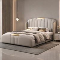 Luxuriöses Creme-Polsterbett mit LED-Beleuchtung und Goldverzierung, Kanalgetuftetes Kopfteil, Queen/King Hotelbettgestell OEM ODM Betten