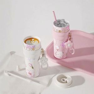 Vaso Térmico de Acero Inoxidable 316 con Diseño Floral, Ecológico, de Gran Capacidad (710 ml), Aislado por 12 Horas, con Pajita, para Mujer - Product Image 4