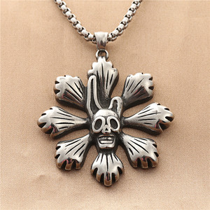 yunnique Stainless Steel Skull Pendant Necklace Men's Floral Retro Style Geometric Design 190188 - Product Image 1