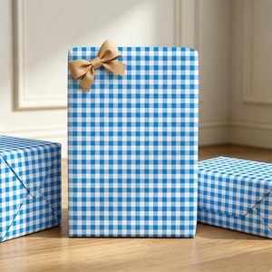 Blue Checkerboard Wrapping Paper 17 In X 32.8 Ft Double Side Reusable Gift <b>Wrap</b> For Multiple Occasions - Product Image 2
