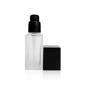 化妆品护肤品包装磨砂不透明玻璃瓶30毫升50毫升100毫升黑色泵体方形乳液瓶