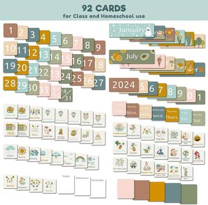 Boho Large Monthly <b>Calendar</b> Pocket Chart for Classroom 92-Card Homeschool Organizer Accessory - Product Image 2