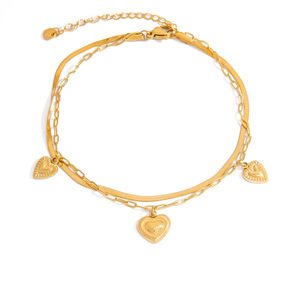 สร้อยข้อเท้าแฟชั่น สแตนเลสสตีล สีทอง 18K ดีไซน์รูปหัวใจและเรขาคณิต เครื่องประดับเท้าสำหรับผู้หญิง - Product Image 5