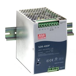 Alimentation électrique sur rail DIN Mean Well SDR-480P 24V 20A, sortie simple, 480W, refroidissement par convection naturelle - Product Image 1