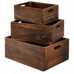 Custom Set 3 Rectangular Wood Nesting <b>Storage</b> Crates with Handles Farmhouse Rustic Handmade Natural Solid <b>Baskets</b> - Product Image 1
