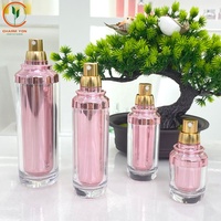 Ensemble cosmétique en acrylique électroplaqué, conteneur à double paroi, flacon pompe à lotion vide de luxe 30 ml, bouteille recyclable, pots à crème en PET rose