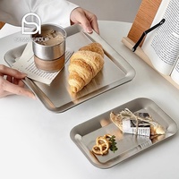 Qualité Argent Plaques En Acier Inoxydable Carré Rectangle Barbecue Dessert Cuisson Pain Plateau De Service