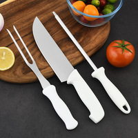Ensemble barbecue 3 pièces : couteau de chef, fourchette à viande et aiguiseur en acier pour cuisine de camping en extérieur
