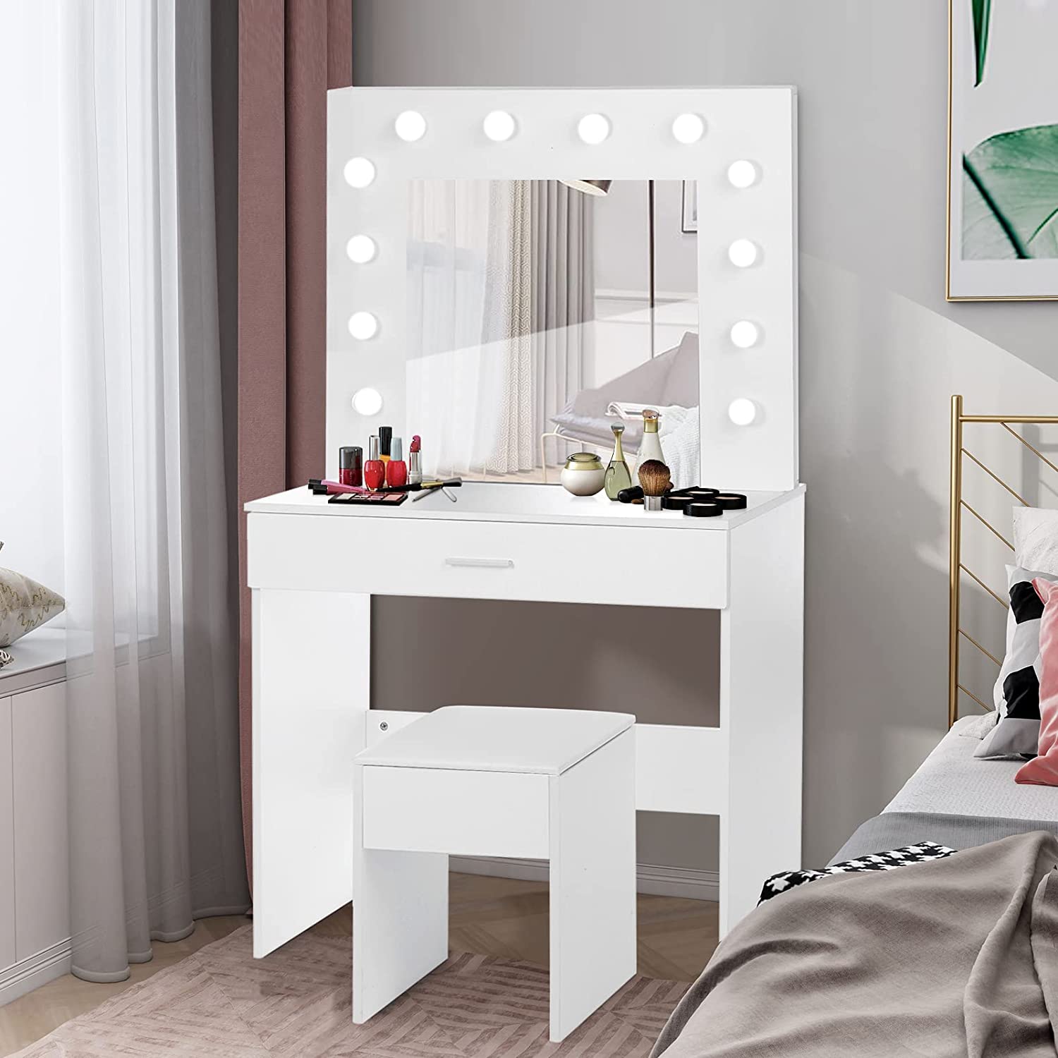 cream dressing table with mirror Amazon.com: YVYKFZD Makeup Vanity Desk with Lighted Mirror, Dressing Table  Set with Cushioned Stool, Modern Vanity Table with 3 Drawers, for Bedroom  Small Spaces (Color : Cream White B, Size : 70cm/27.5in) :