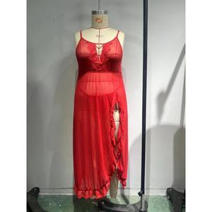 Lencería Europea y Americana de Talla Grande para Adultos, Conjunto de Pijama Transparente con Espalda Descubierta, Vestido Largo Sexy de Encaje Transparente - Product Image 6
